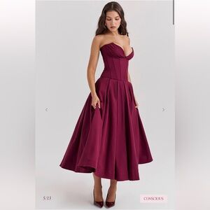HOUSE OF CB "Lady" Wine Strapless Midi Dress NWOT